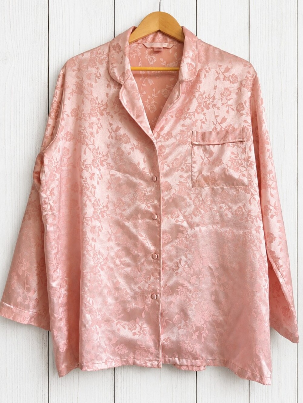 Vintage Victoria's Secret Floral Satin Button-Up Pajama Top Size L